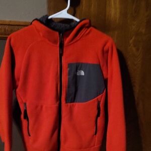 The North Face Red Fleece Jacket with Gray Pocket